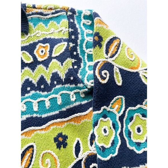 Vintage Hanna Andersson Zip Up Sweater Jacket Floral Print Blue Green Orange 110 - Picture 3 of 6